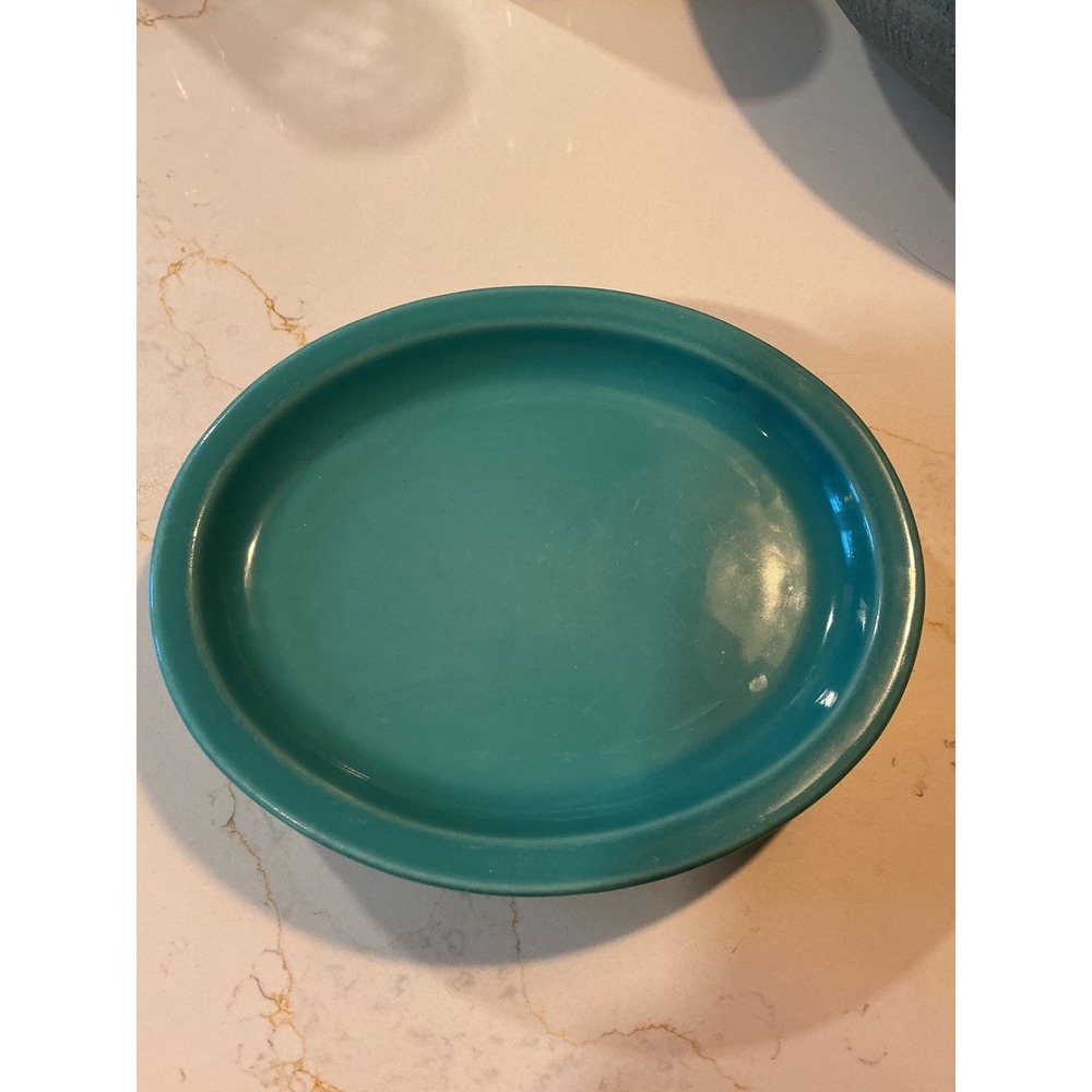 Homer Laughlin Turquoise Teal Oval Platter 9.5 Inch Ceramic Serving Plate